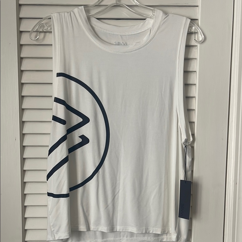 Savvy White Graphic Muscle Tee Sleeveless Relaxed